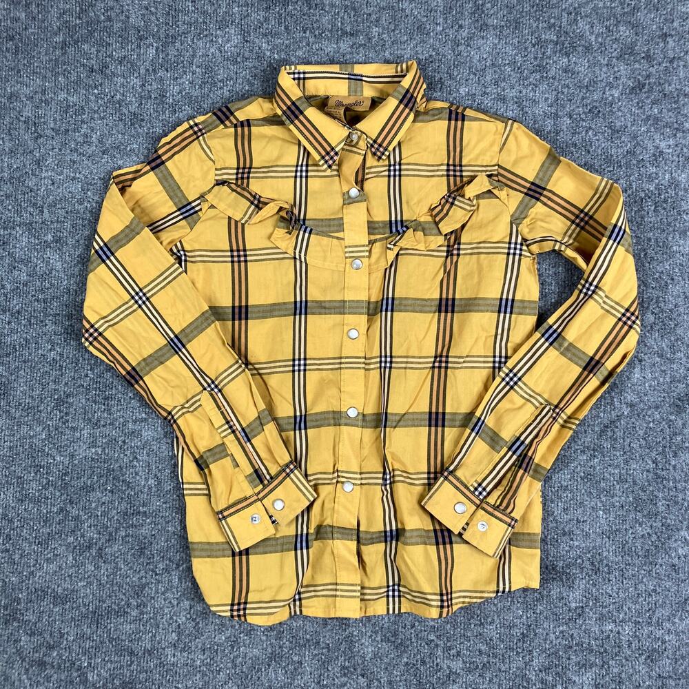 Wrangler Button-Up Shirt Kids‎ Size L Yellow Plaid Ruffle Western Long Sleeve